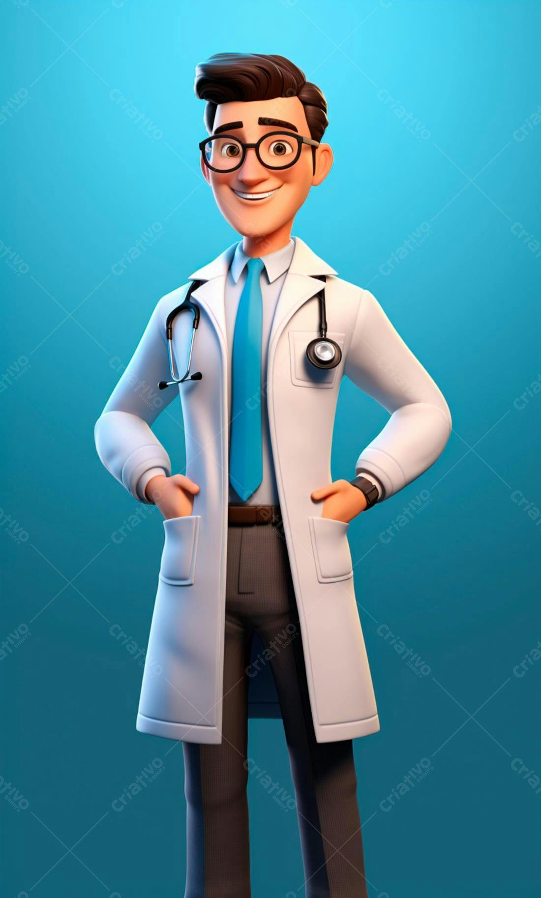 Médico desenho animado alegre fundo azul