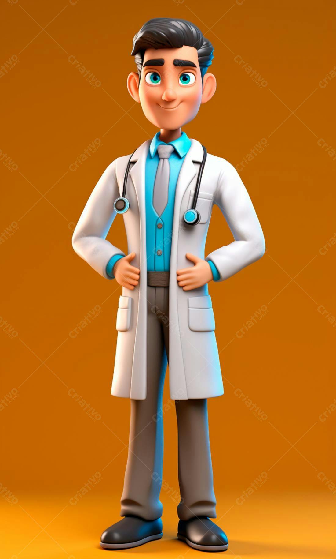 Médico desenho animado fundo laranja