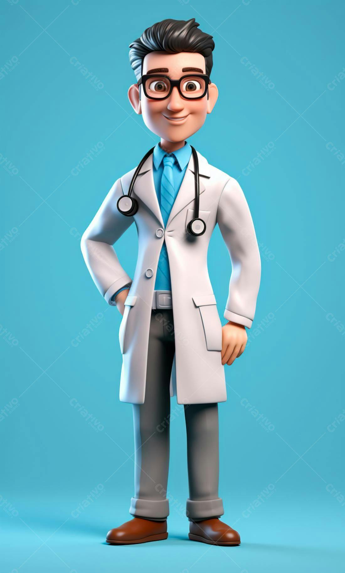 Médico desenho animado alegre fundo azul