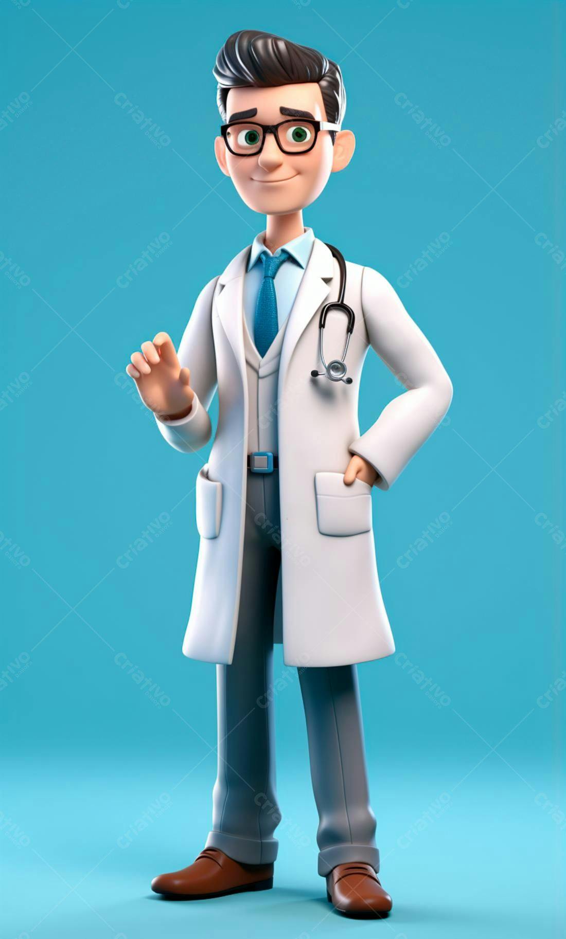 Médico desenho animado sorrindo fundo azul