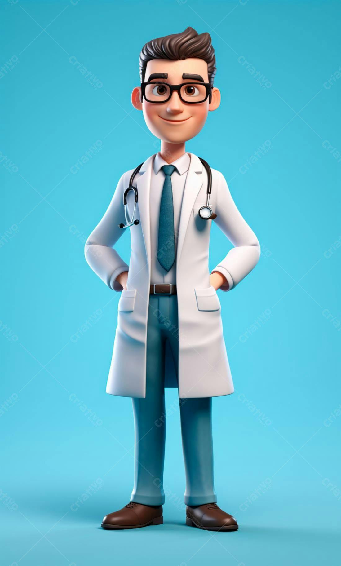 Médico desenho animado sorridente