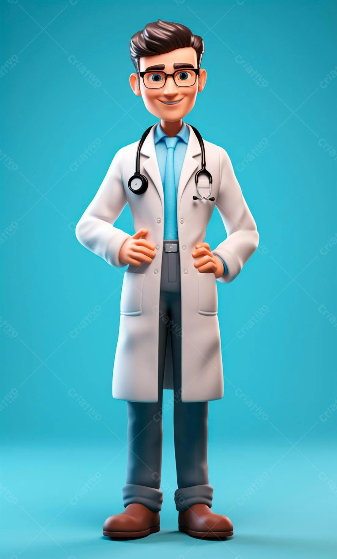 Médico Cartum Sorridente Jaleco Branco