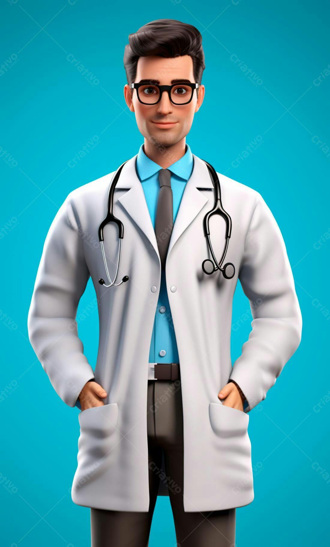 Médico Ilustrado Sorrindo fundo azul