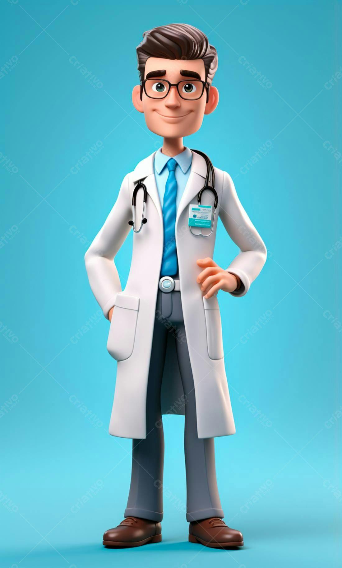 Médico desenho animado alegre fundo azul