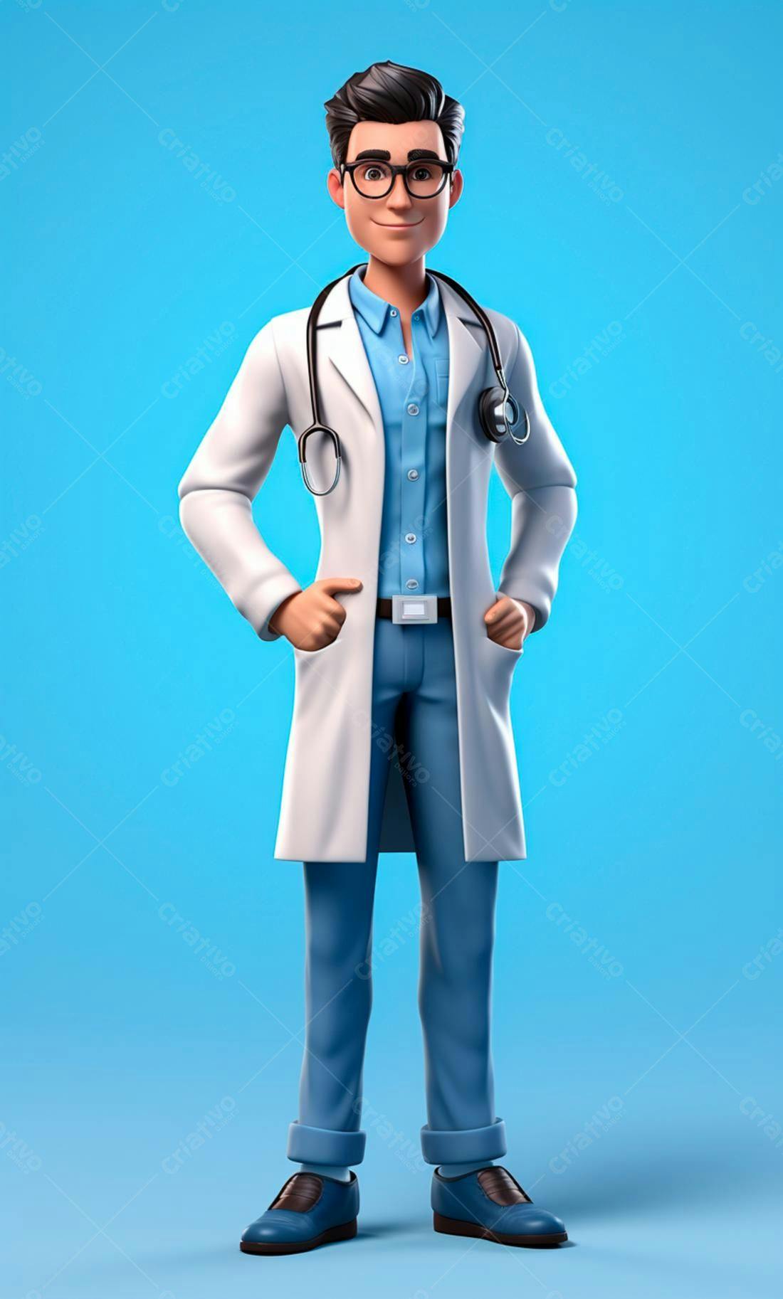 Médico de desenho animado em fundo azul