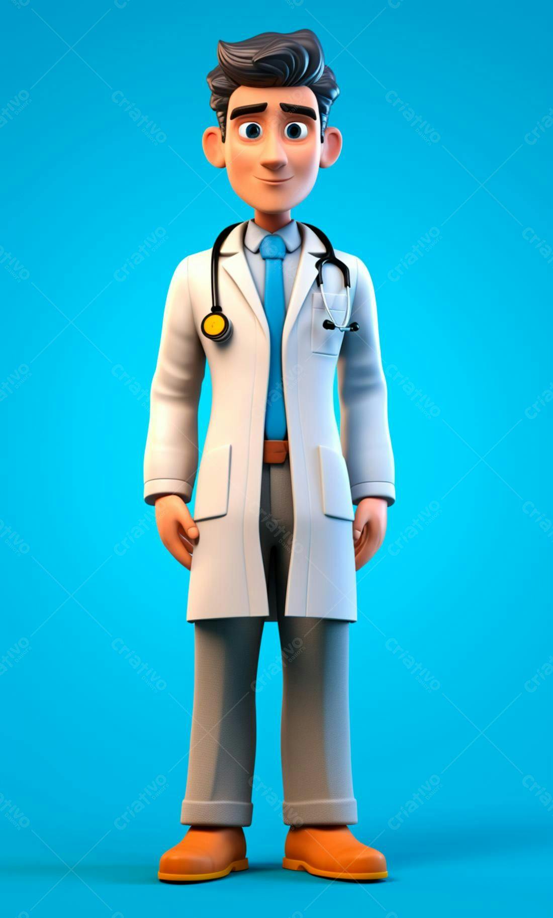 Médico Cartoon Sorrindo fundo azul