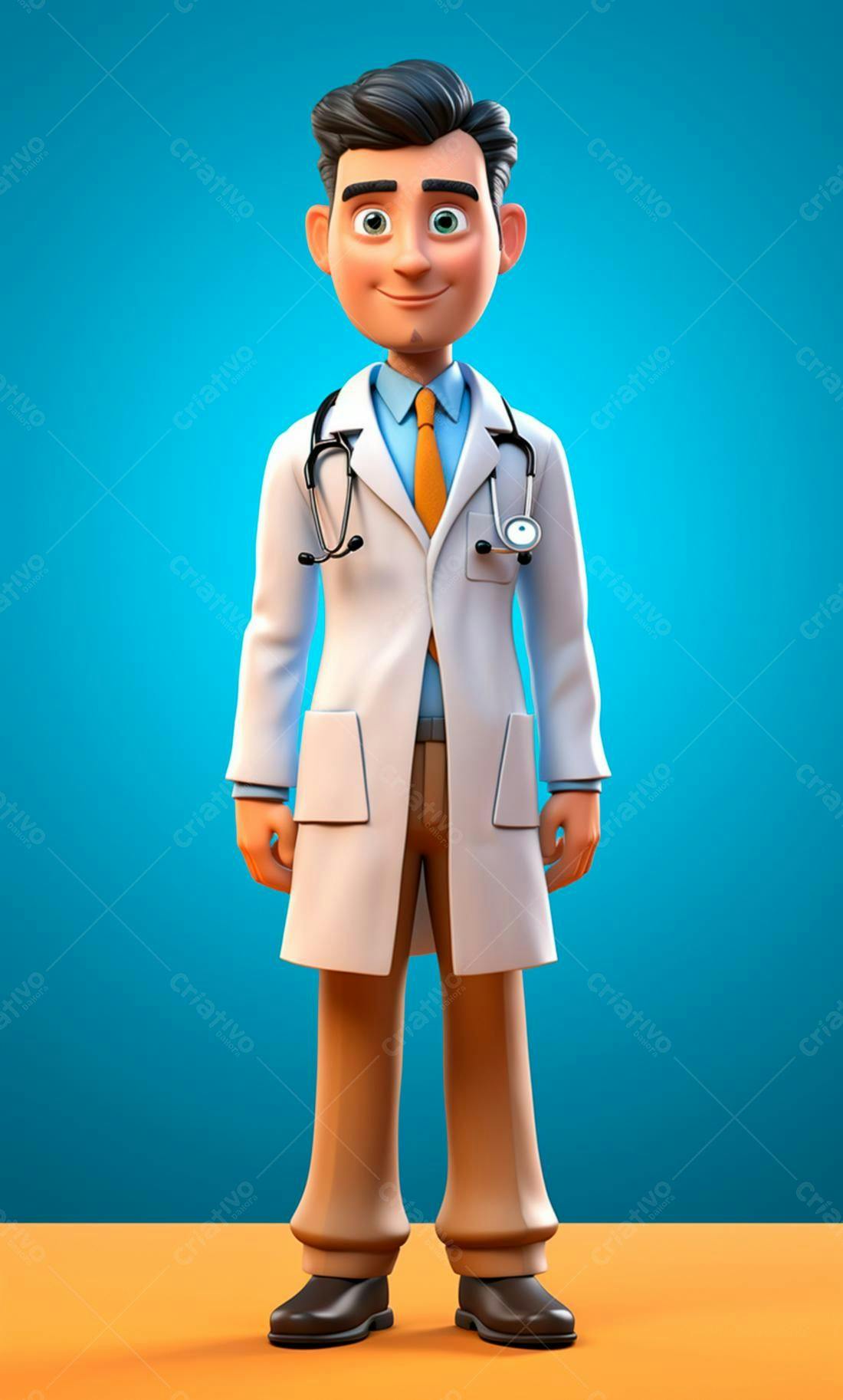 Médico Cartoon Sorridente Jaleco Branco