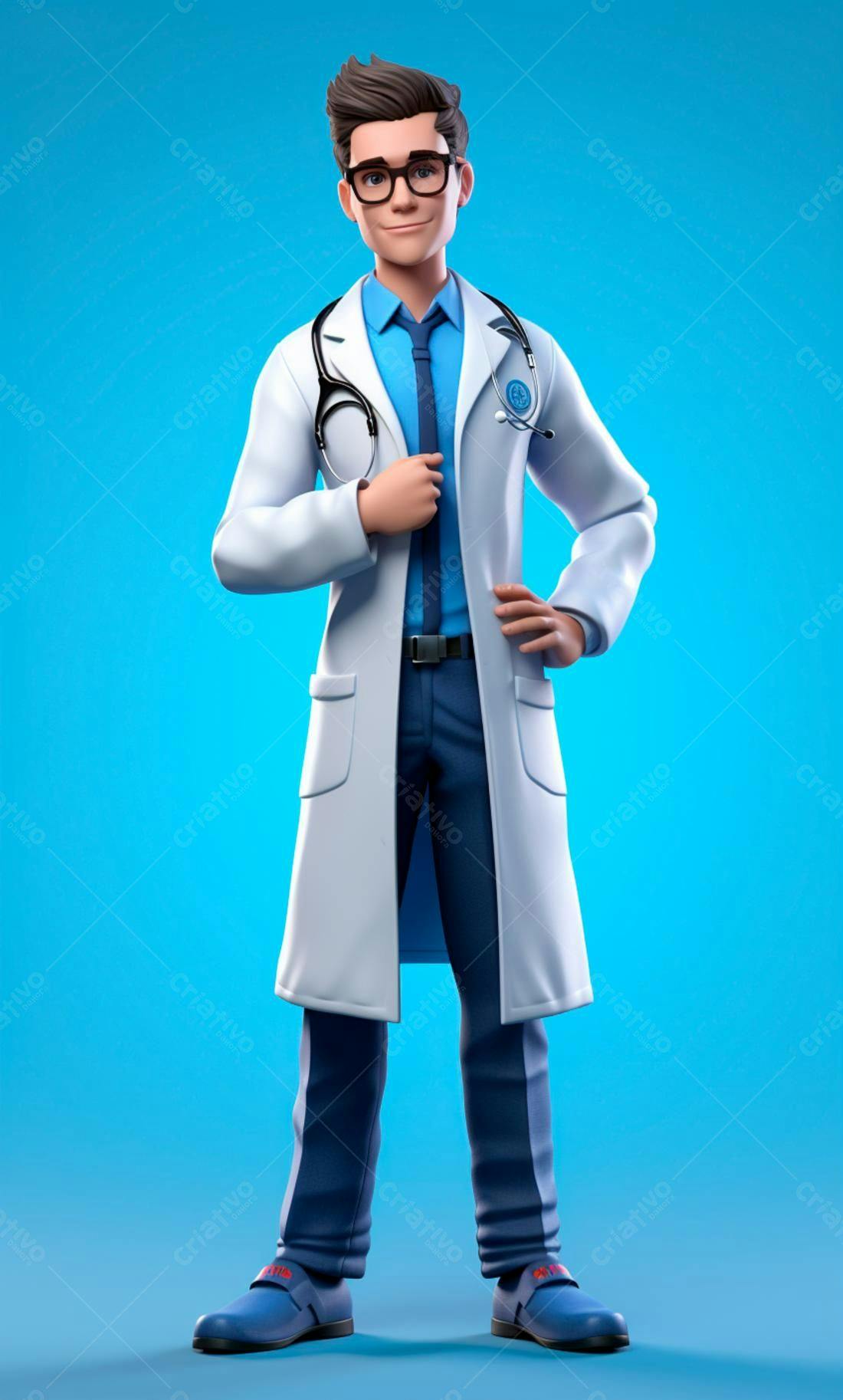 Médico 3D estilo cartoon fundo azul