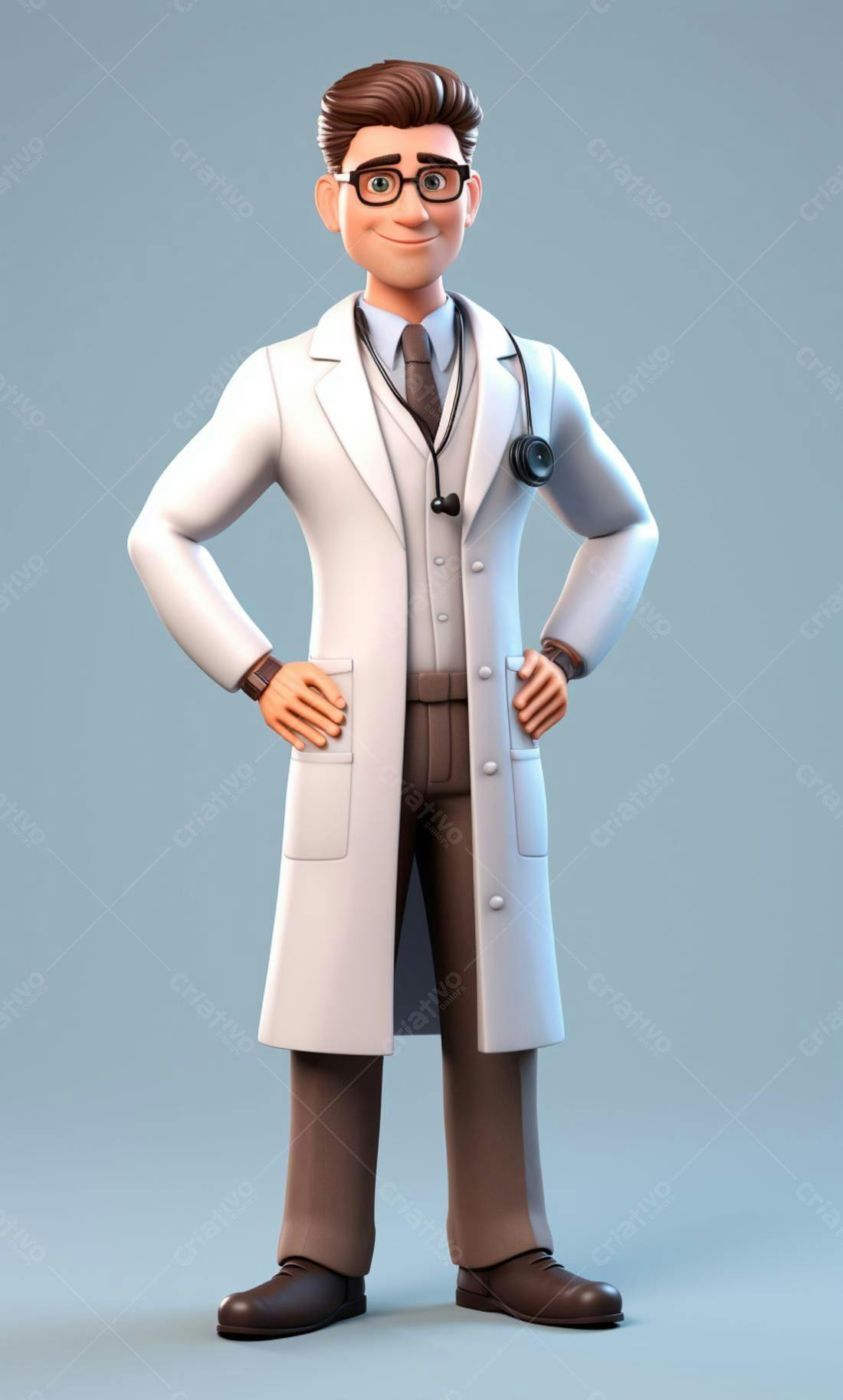 Médico Cartum Sorrindo Jaleco Branco