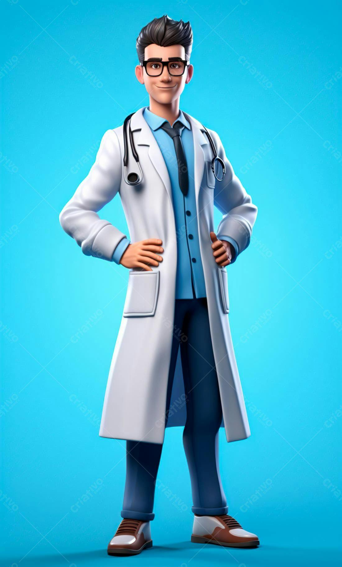 Médico Animação 3D fundo azul