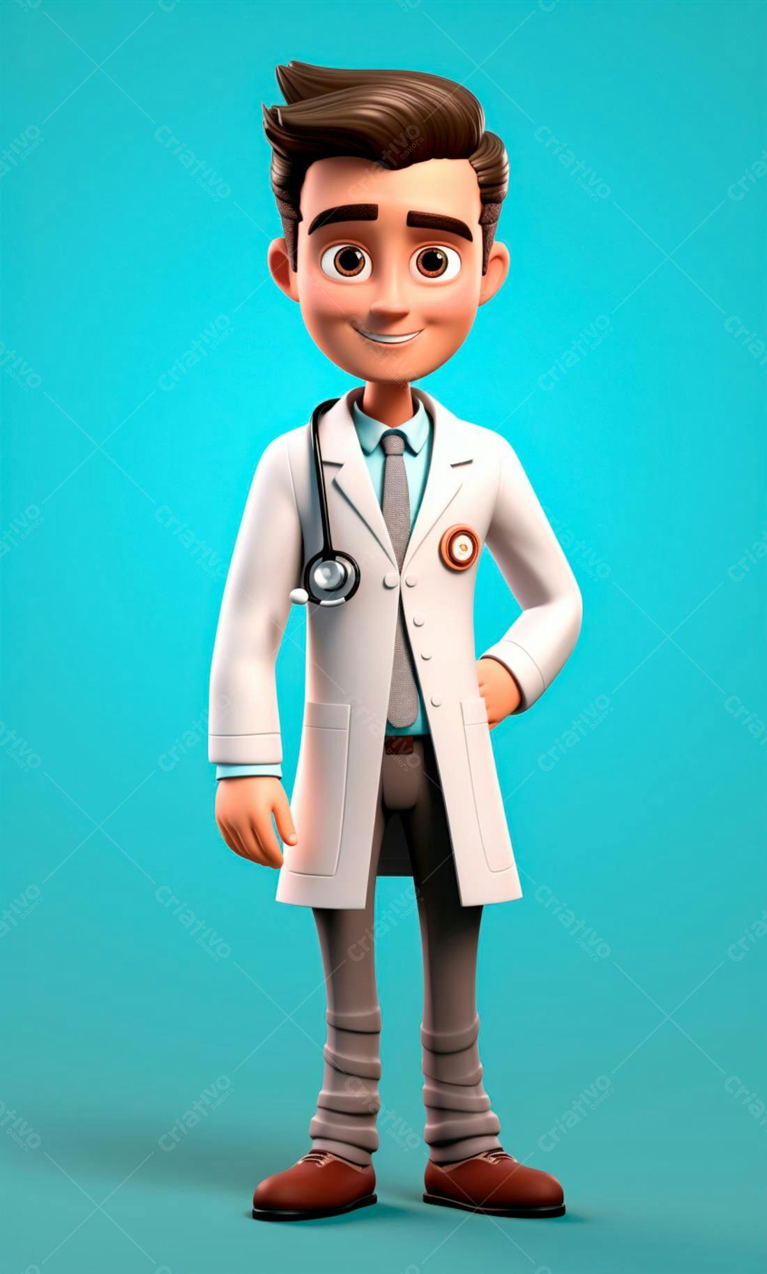 Médico Desenho Animado Sorrindo fundo azul