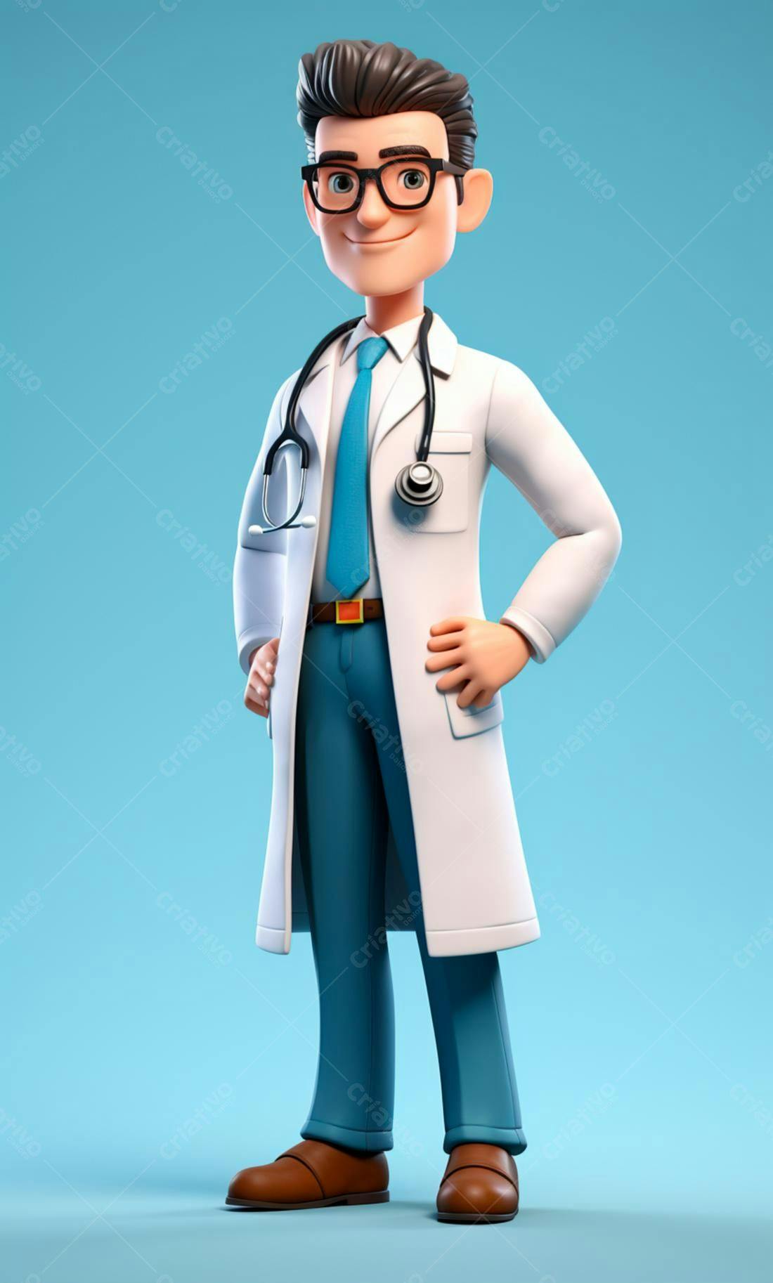 Médico 3D alegre fundo azul