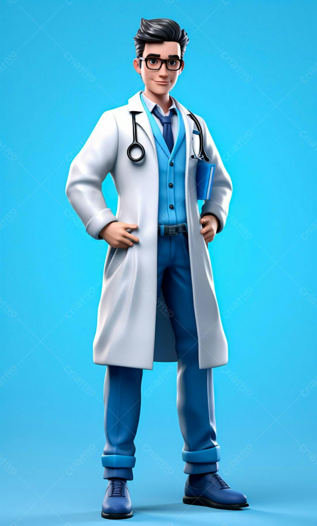 Médico Ilustrado em fundo azul