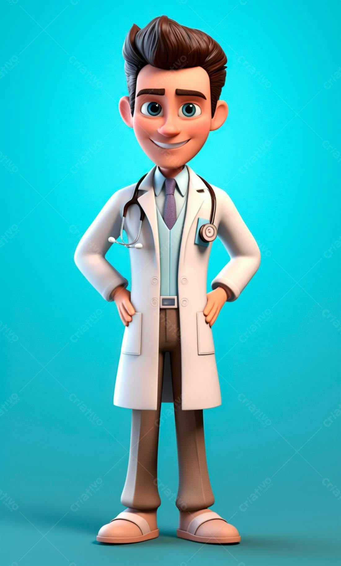 Médico desenho animado fundo azul