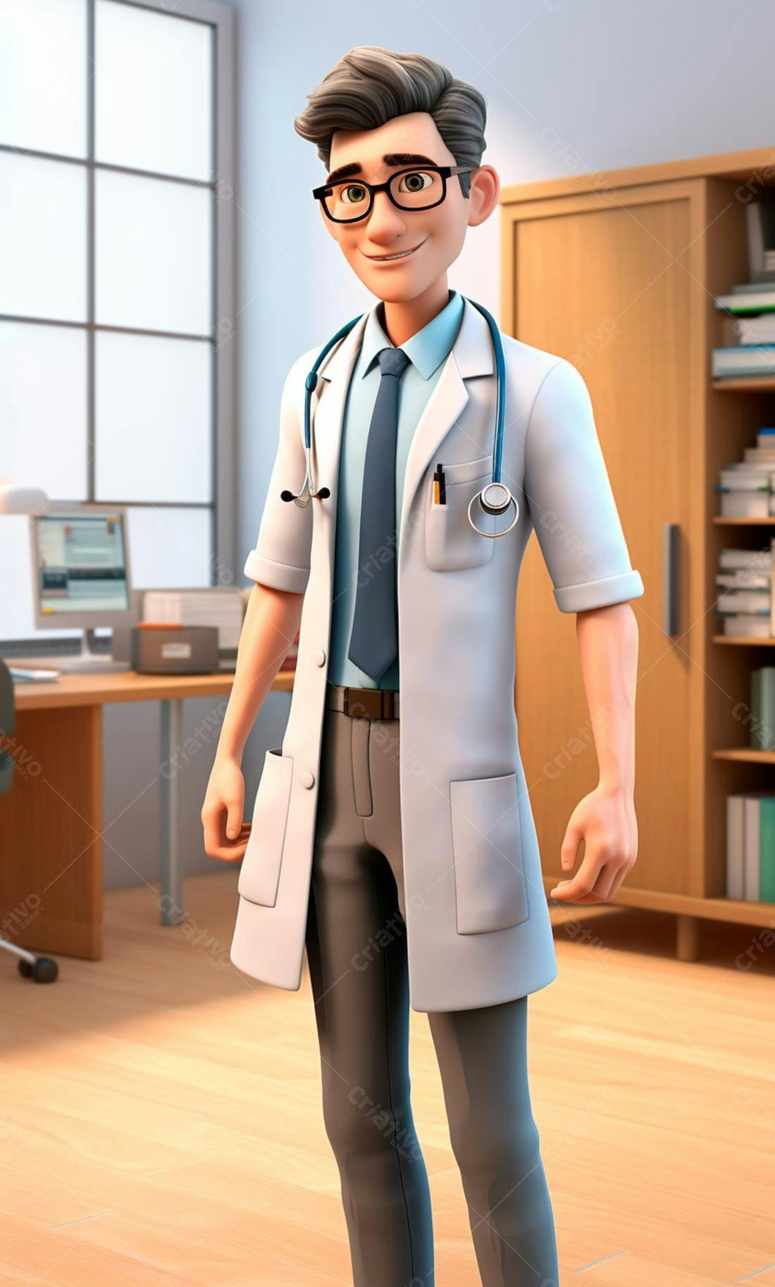 Médico desenho animado consultório