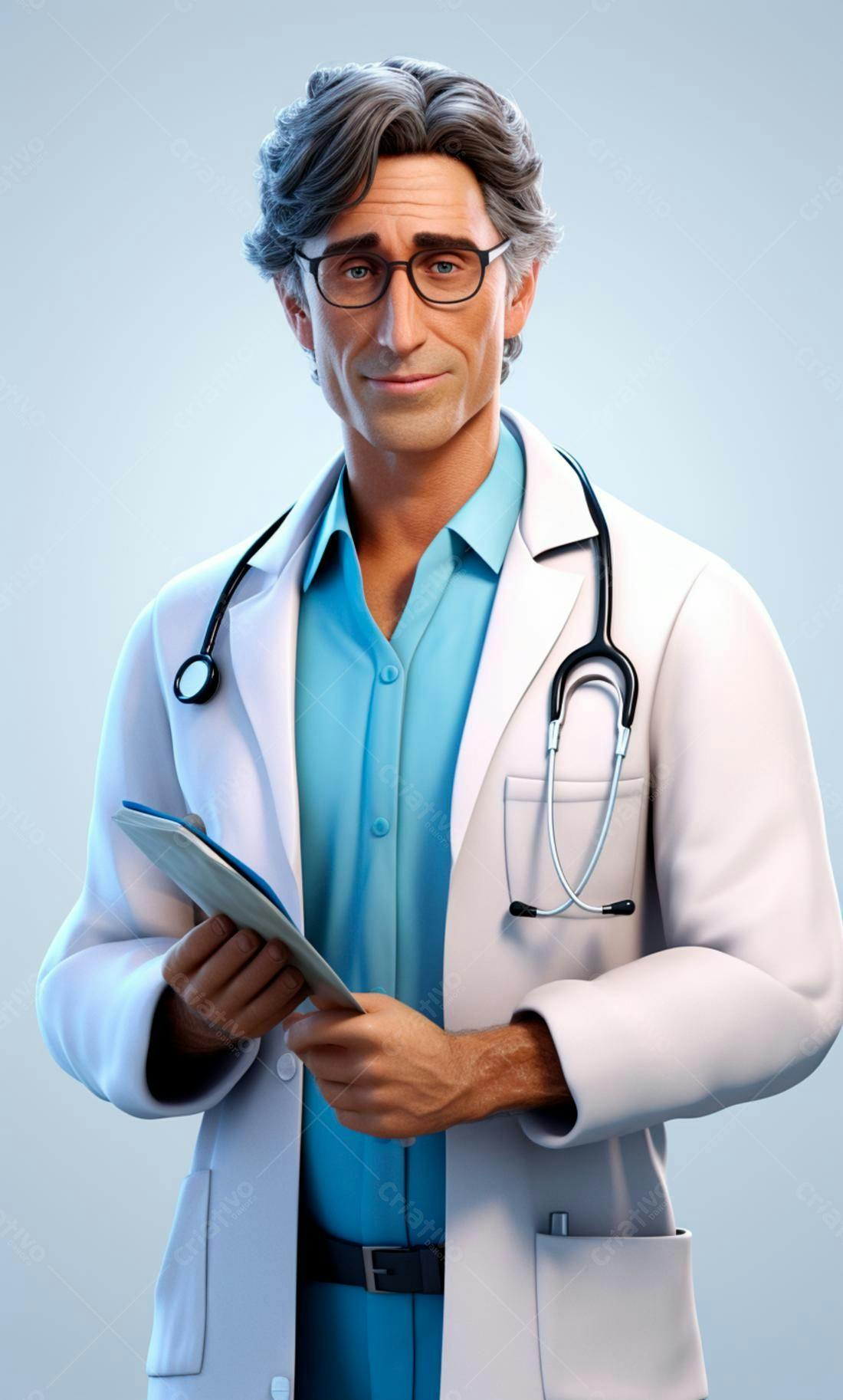 Médico com prontuário sorrindo