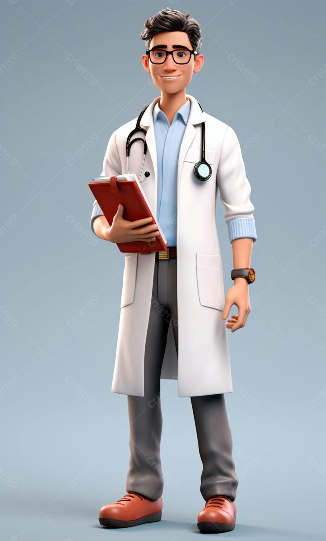 Médico animado segurando prontuário