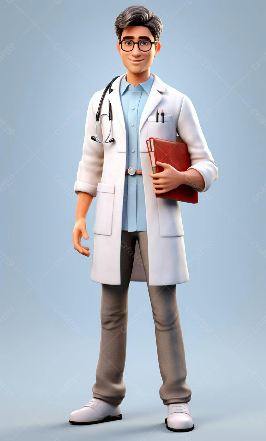 Médico de desenho animado com prontuário