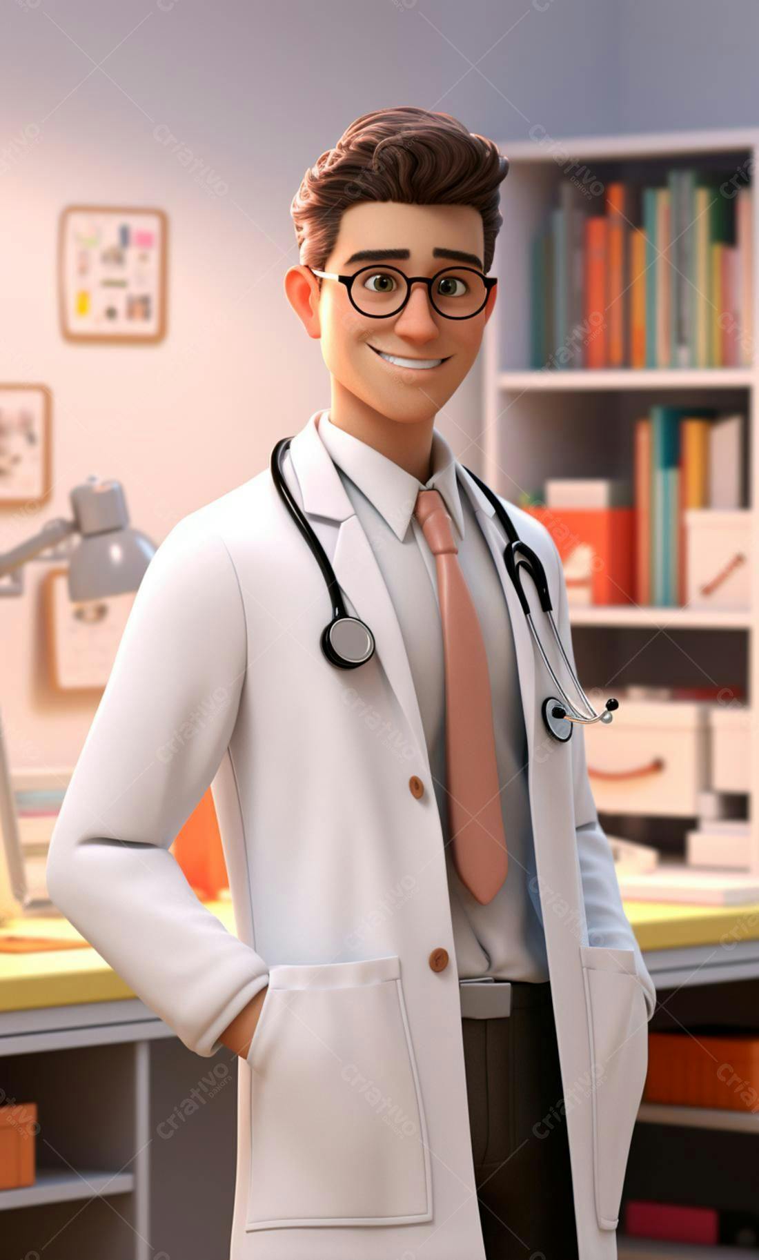 Médico desenho animado consultório alegre