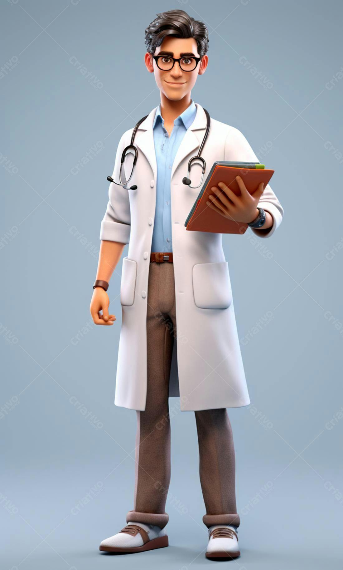 Médico desenho animado segurando prancheta