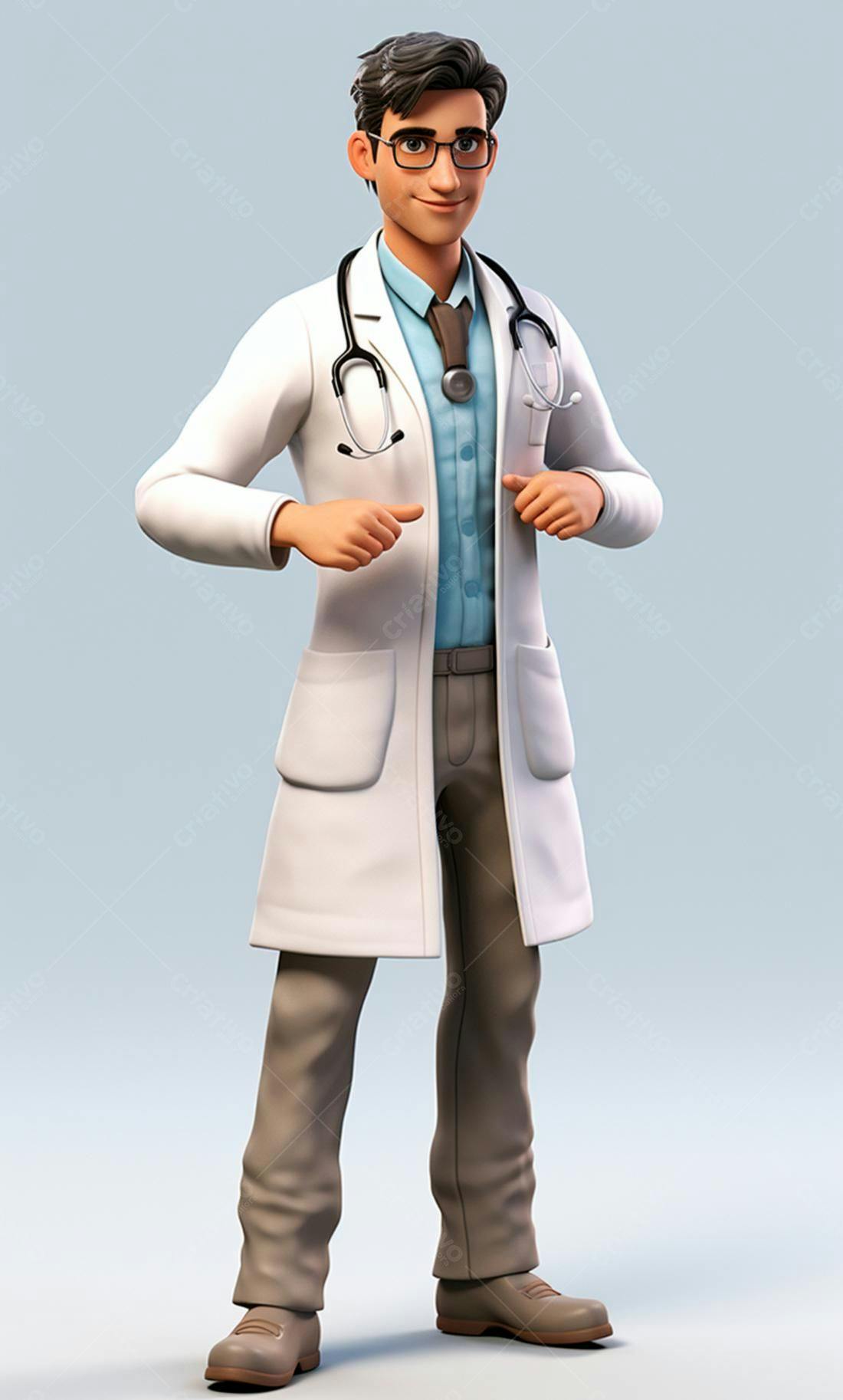 Médico animado sorrindo em fundo claro