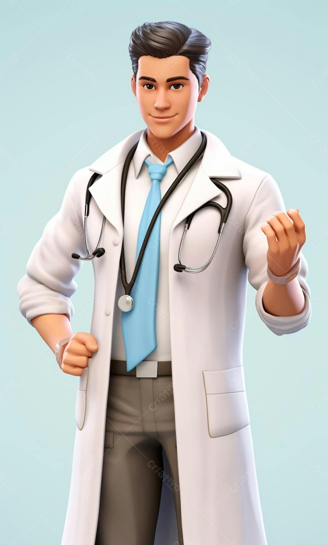 Médico Asiático Sorrindo em 3D