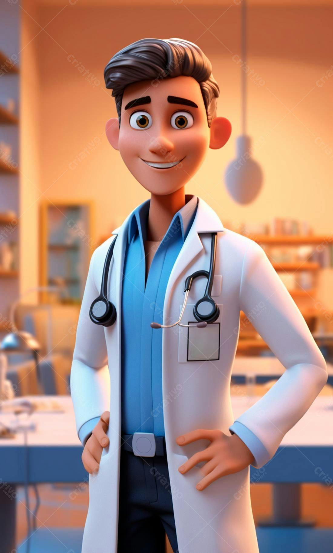 Médico Desenho Animado Sorridente Consultório