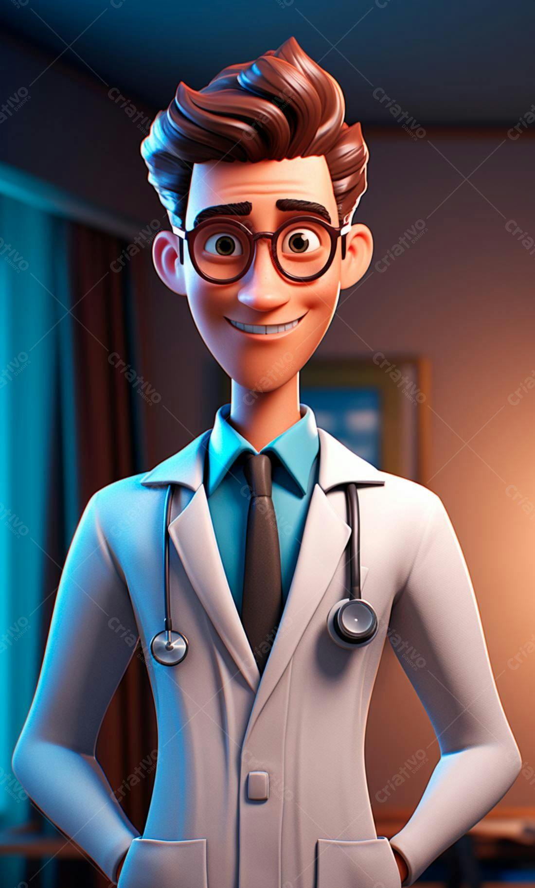 Médico animado sorrindo alegremente