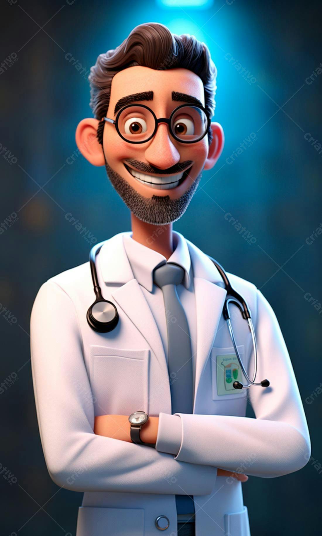 Médico sorridente desenho animado uniforme branco