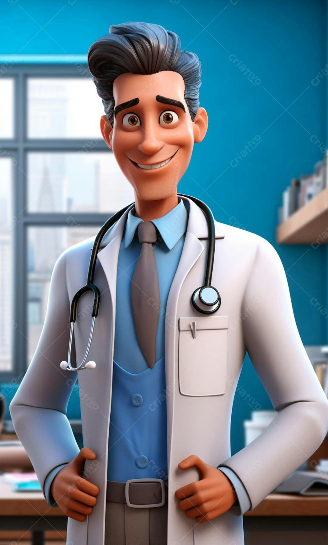 Médico Desenho Animado Sorrindo Consultório