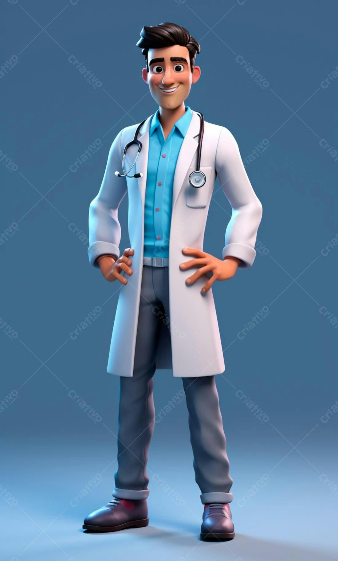 Médico de desenho animado sorridente