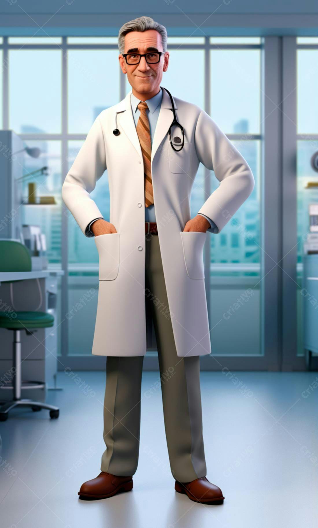 Médico idoso sorrindo em consultório