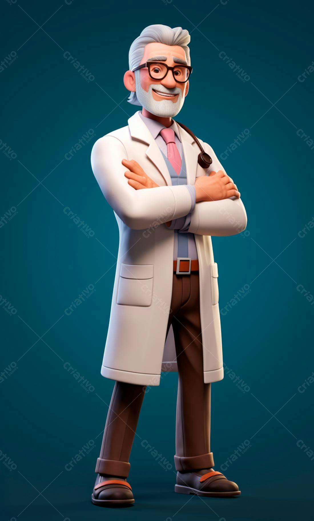 Médico idoso sorrindo de jaleco branco