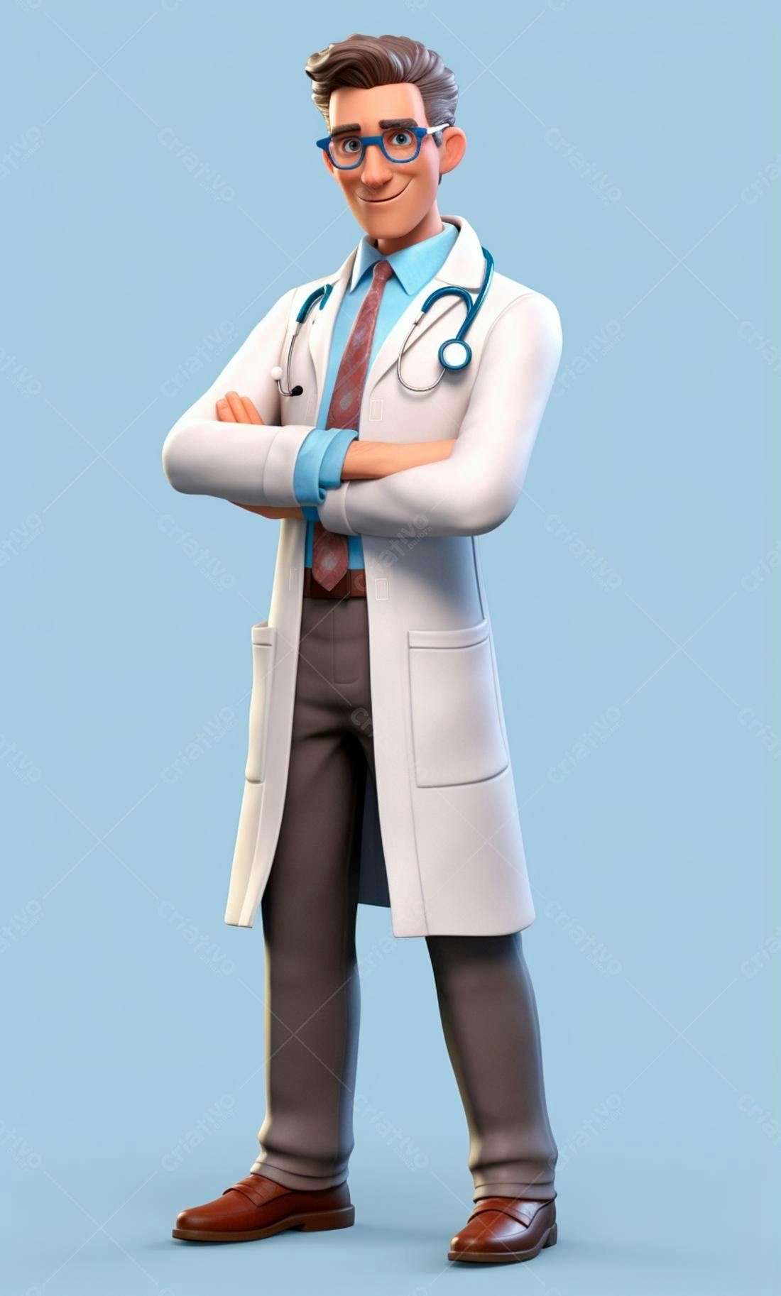 Médico de desenho animado braços cruzados