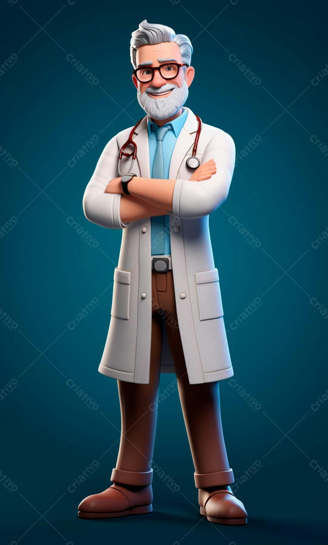 Médico idoso alegre com jaleco branco