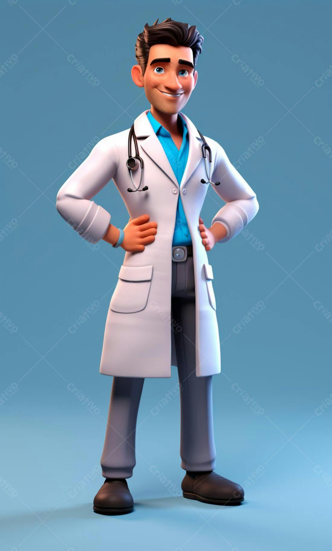 Médico Cartum Sorridente Jaleco Branco