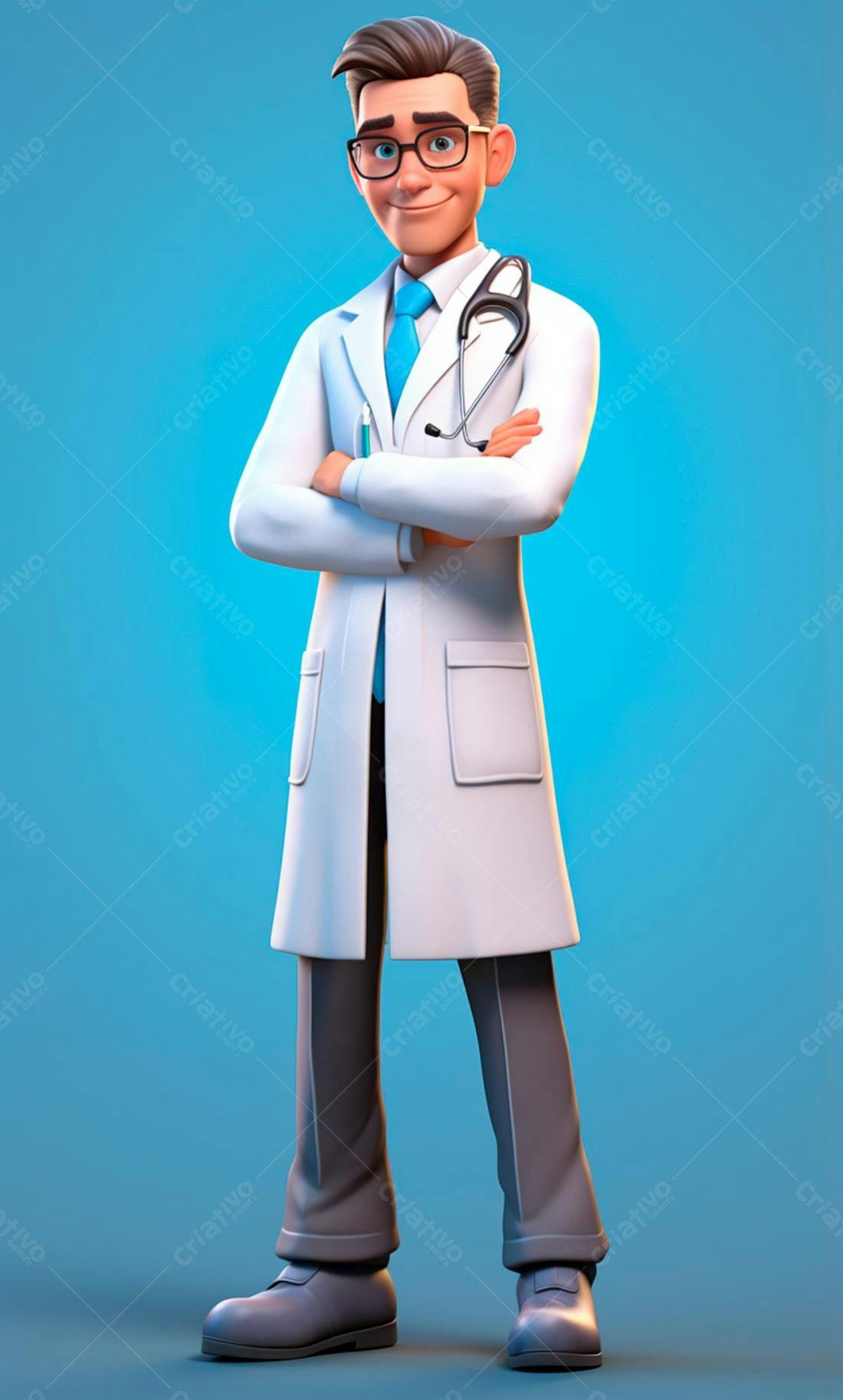 Médico Desenho Animado Braços Cruzados