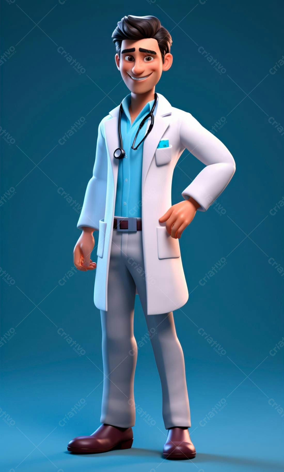 Médico Animação Sorrindo Fundo Azul