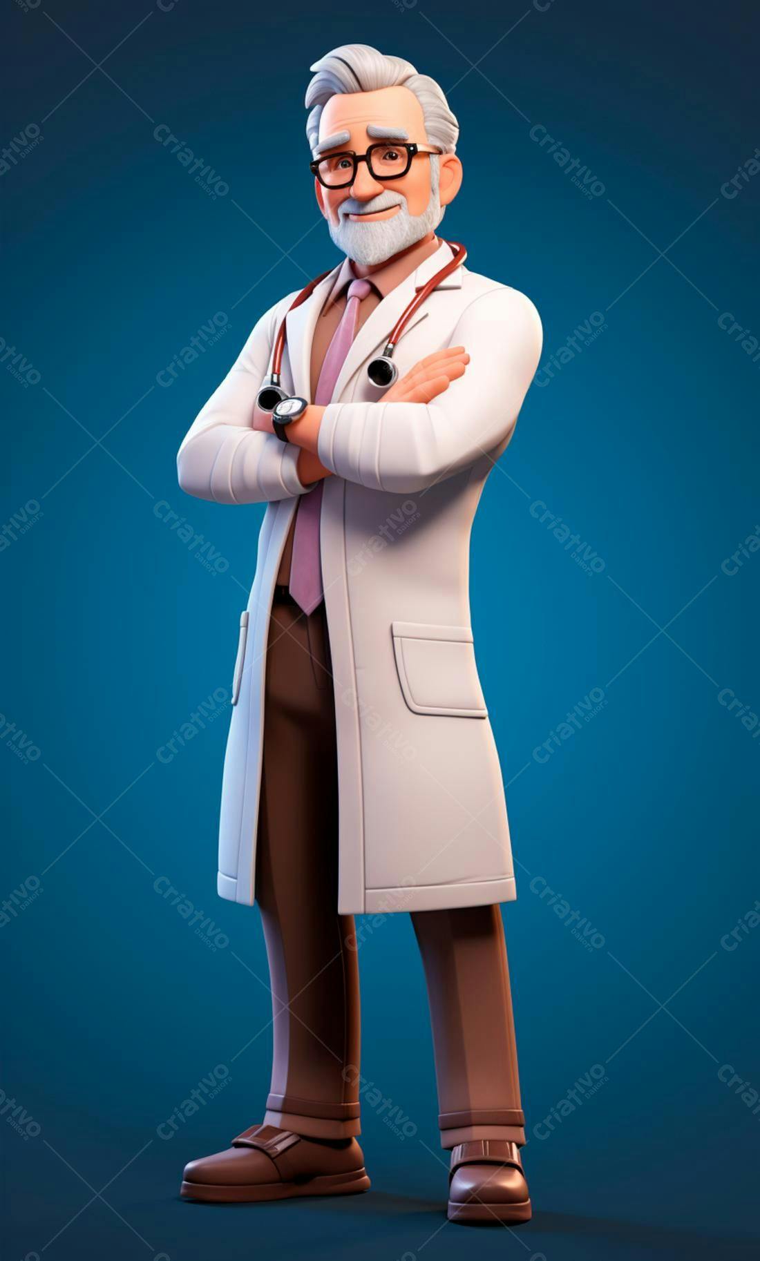 Médico sorridente em 3D fundo azul