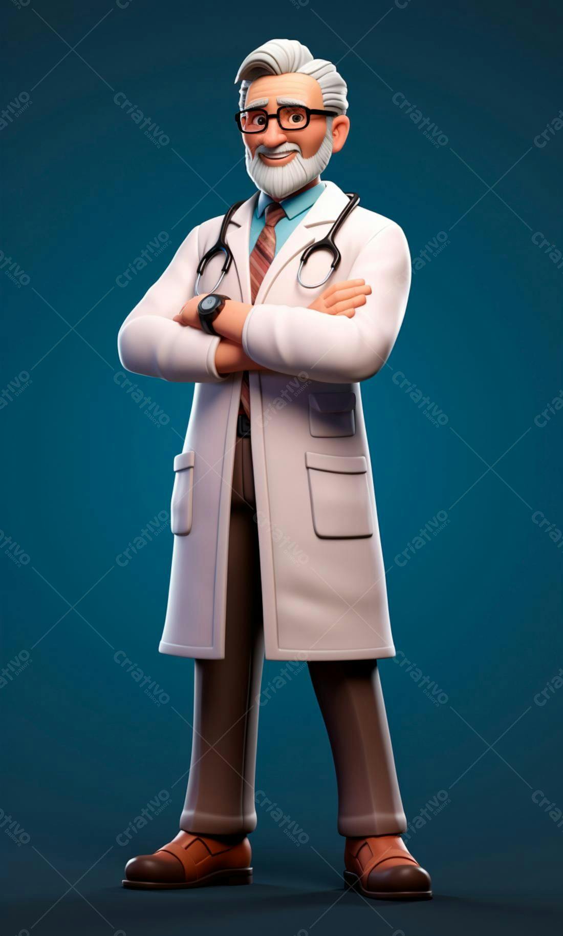 Médico idoso sorrindo braços cruzados