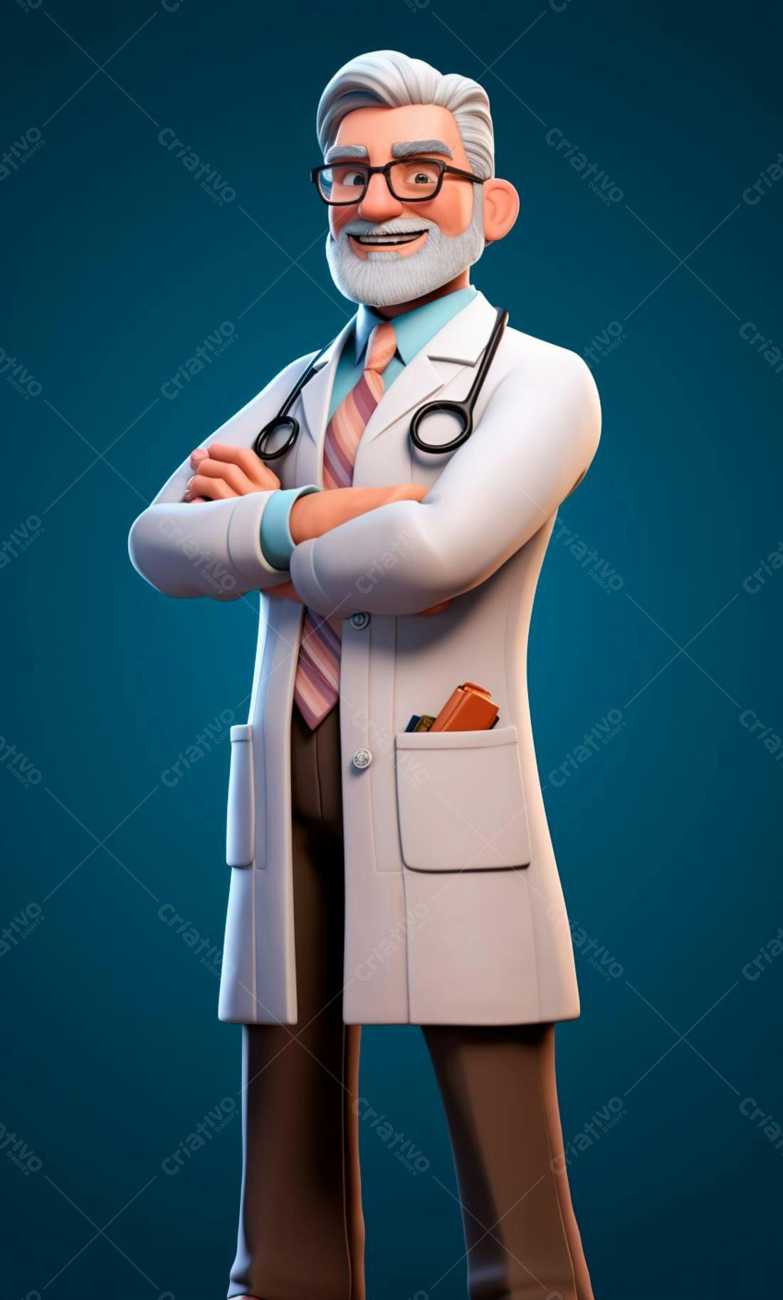 Médico Cartoon sorridente braços cruzados