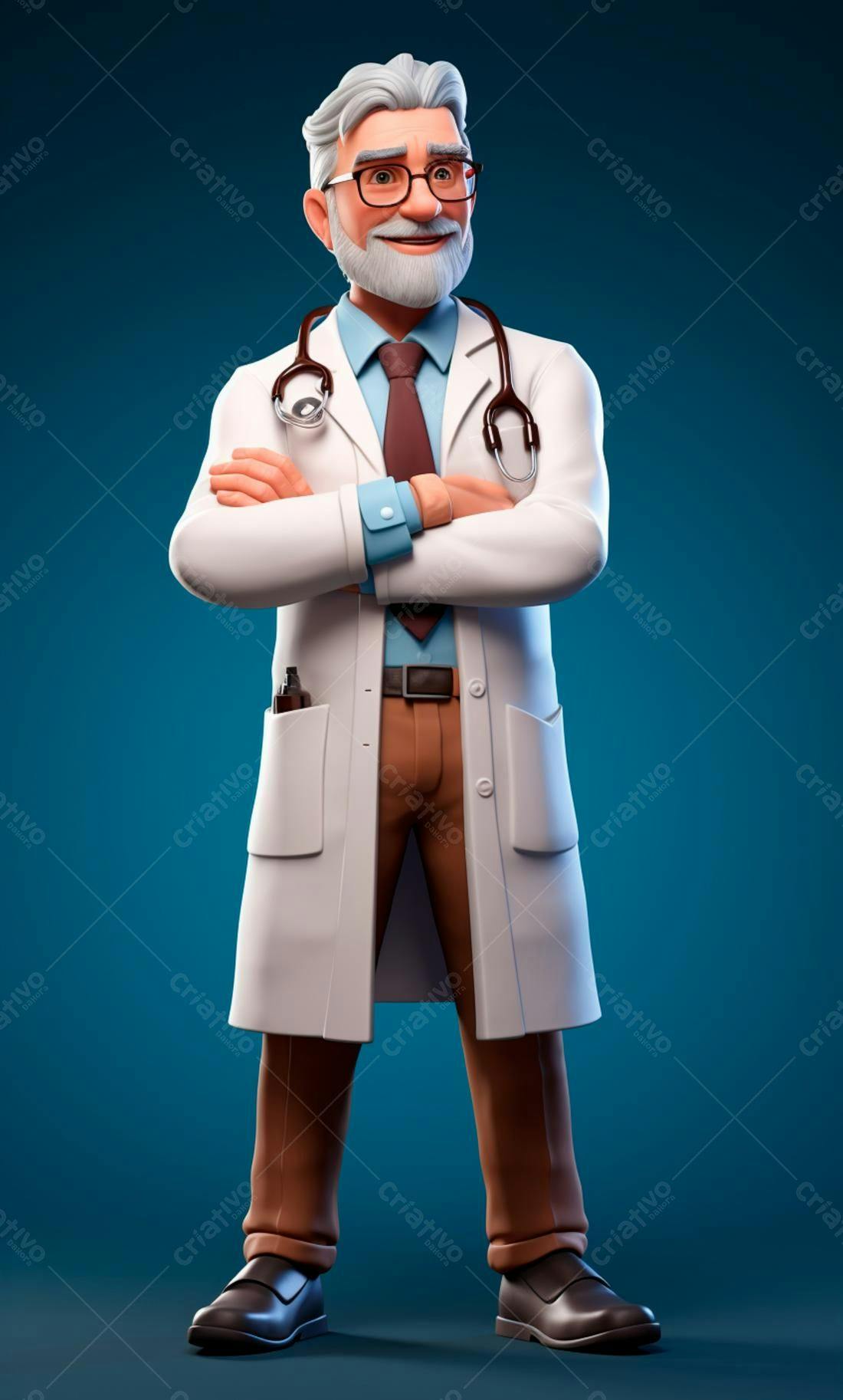Médico idoso de desenho animado braços cruzados