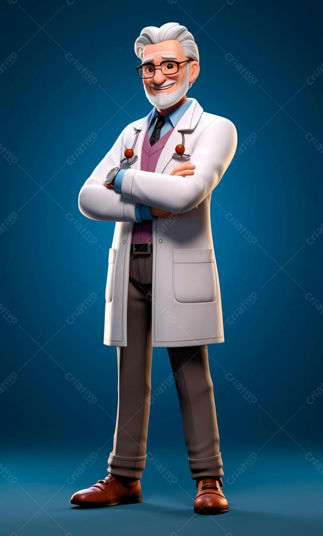 Médico Cartum Braços Cruzados Sorrindo