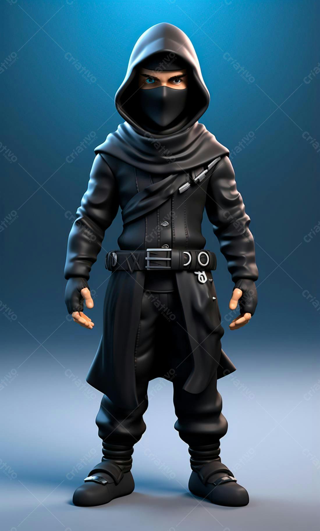 Assassino Ninja em 3D roupa preta