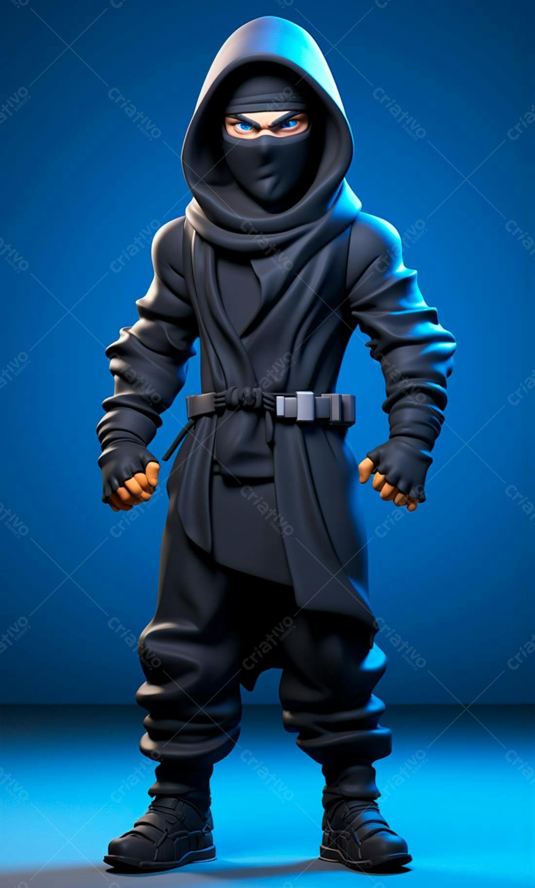 Ninja estilo Cartoon em fundo azul