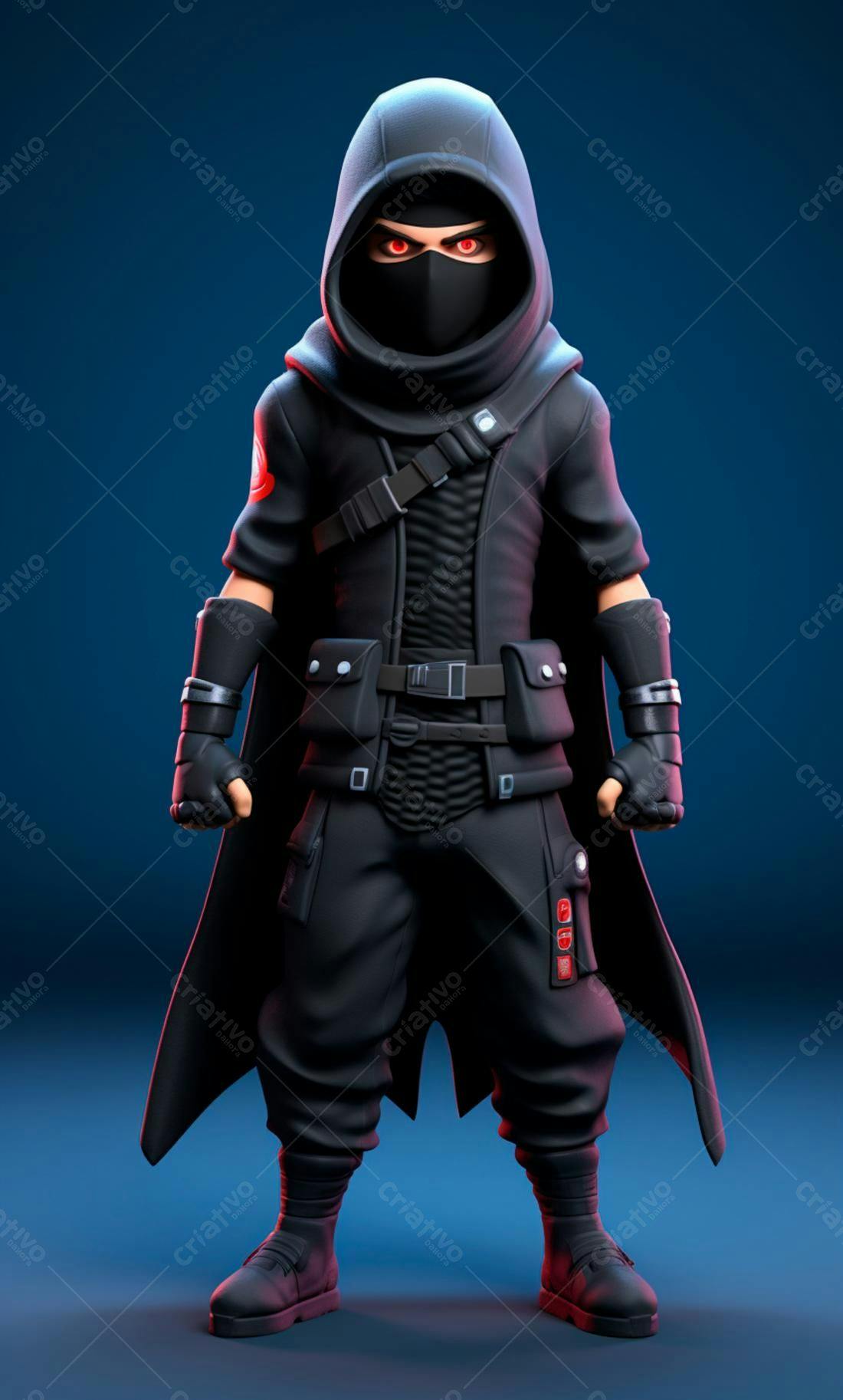 Ninja Cartoon Preto e Vermelho