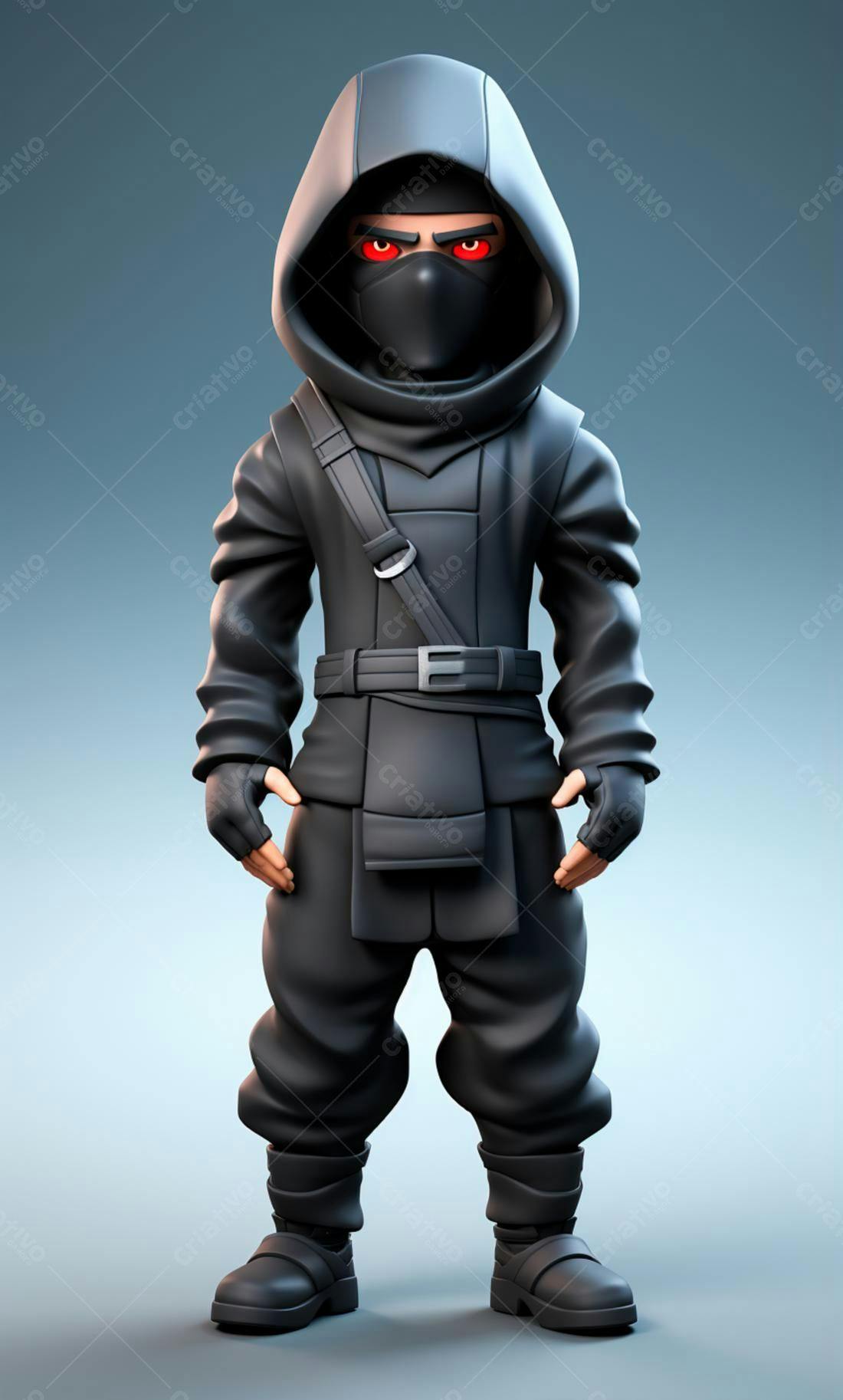 Ninja Cartoon Personagem em Preto