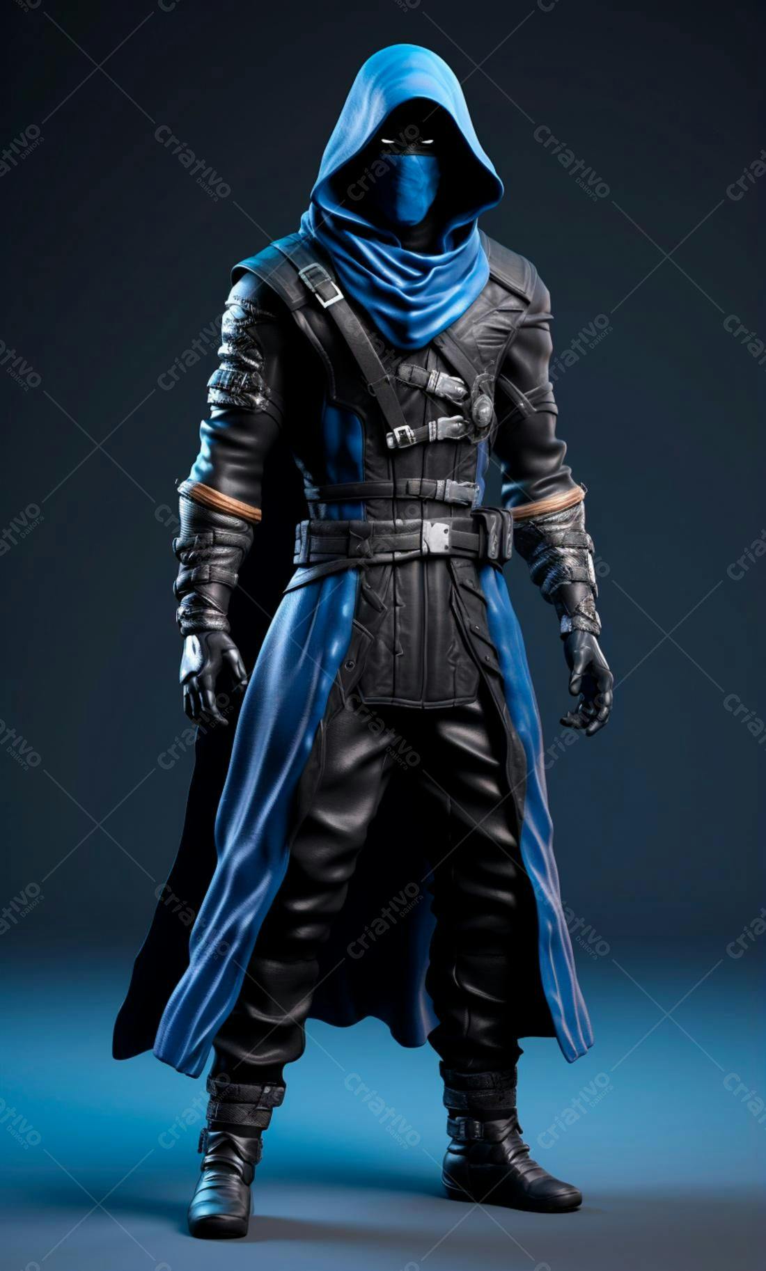Assassino encapuzado em azul e preto