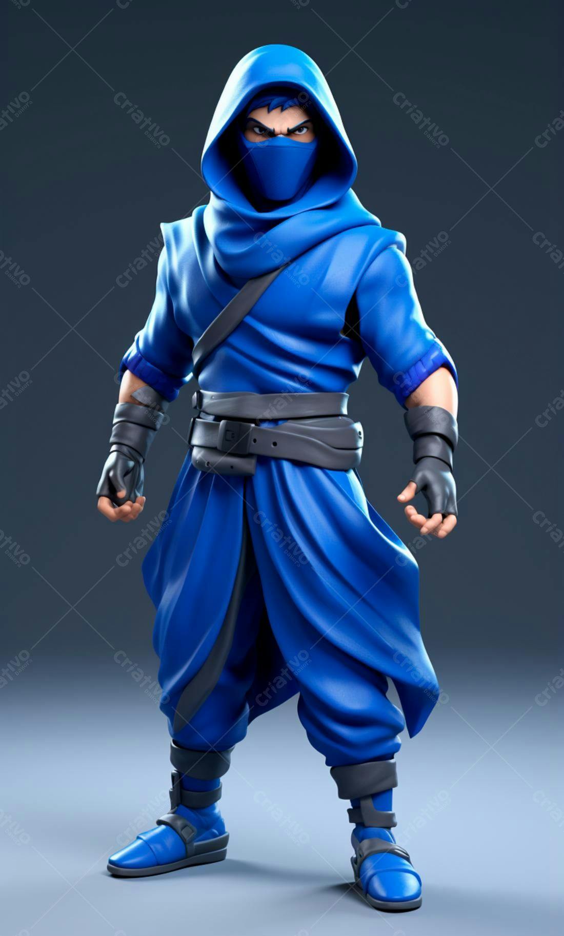 Ninja azul em pose poderosa