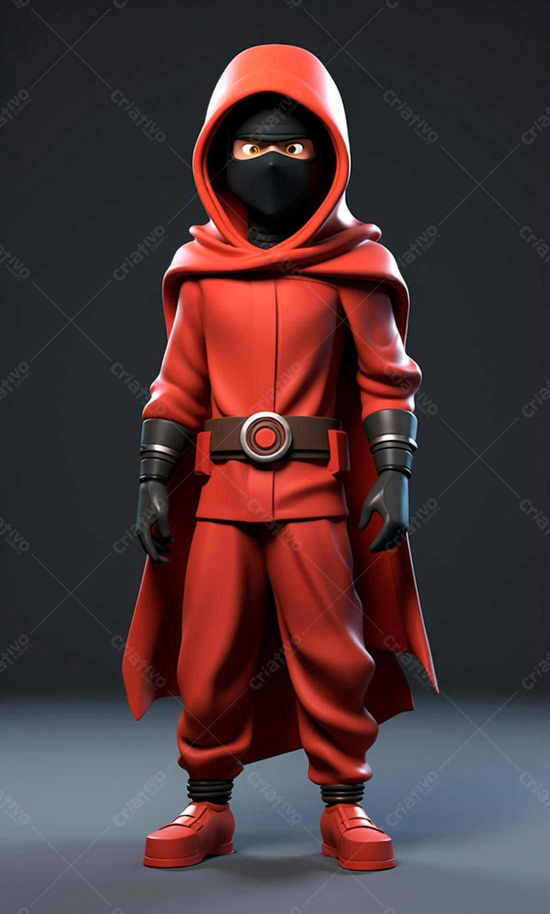 Ninja Vermelho Cartoon 3D